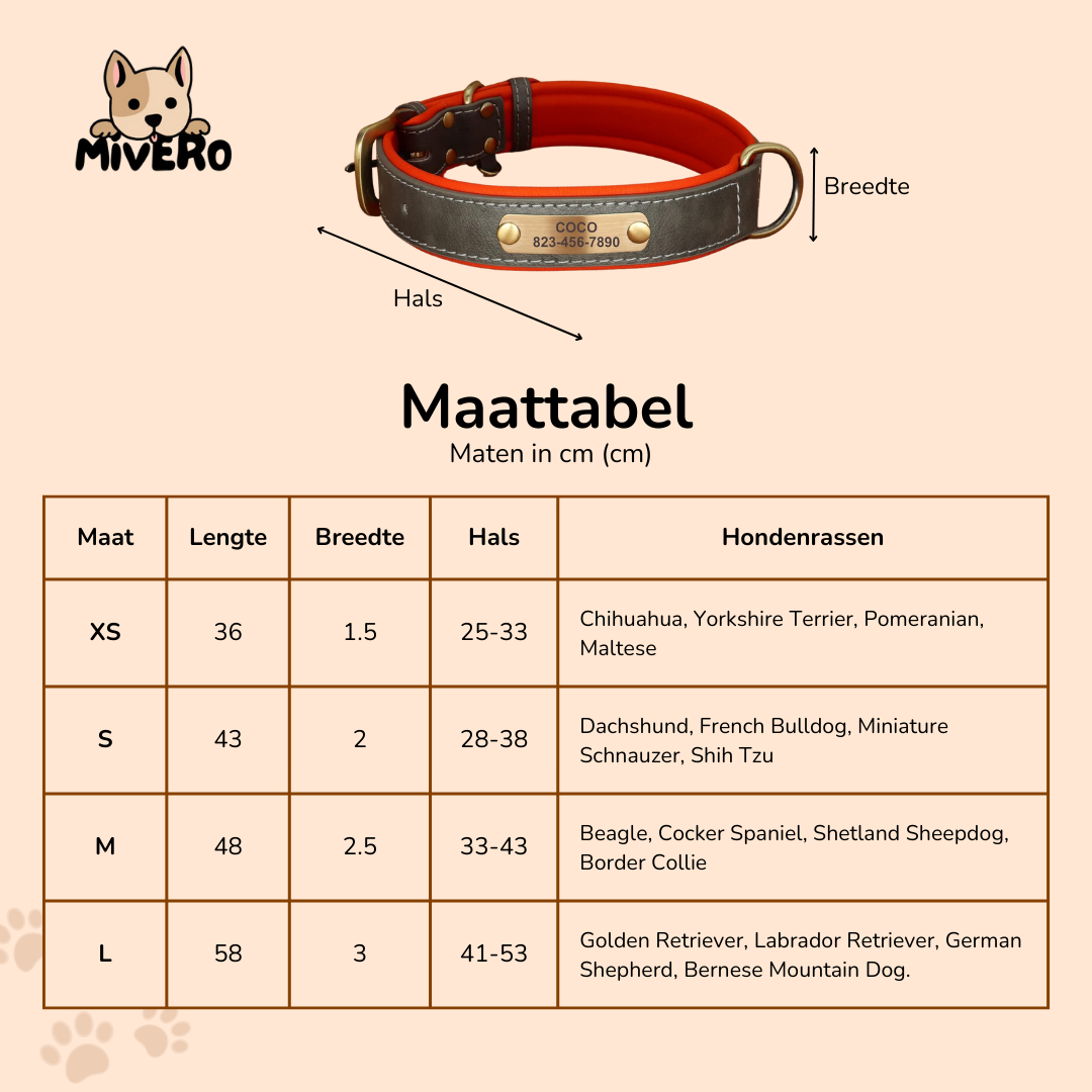 PawID - Gegraveerde Leren Hondenhalsband