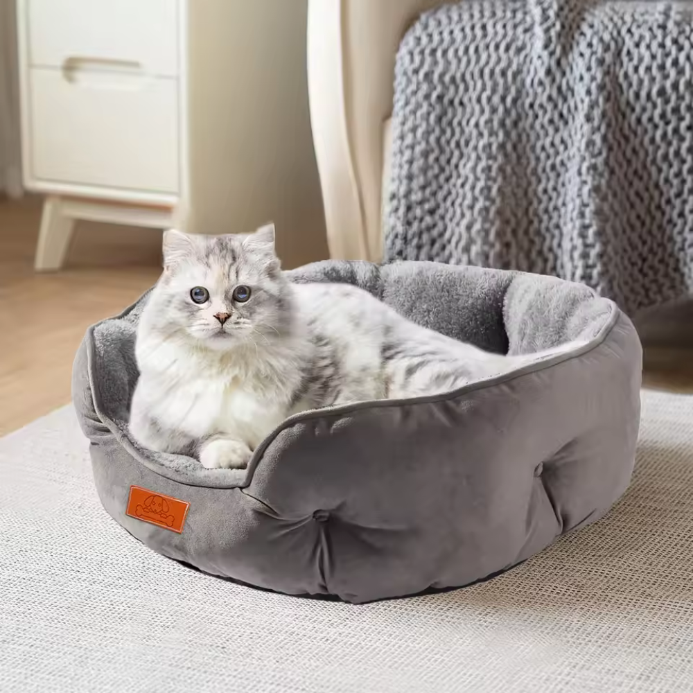Gray Pet Bed – Soft, Washable & Water-Resistant (50cm)