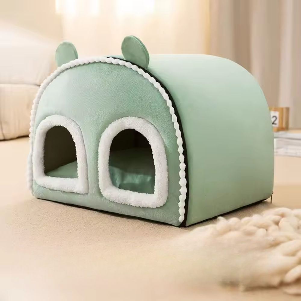 Cozy Burrow Cat Nest – Warm, Covered Pet Bed