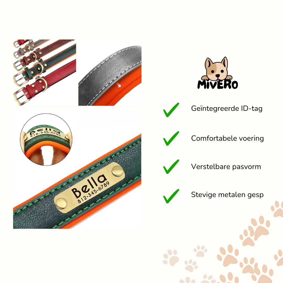 PawID - Gegraveerde Leren Hondenhalsband