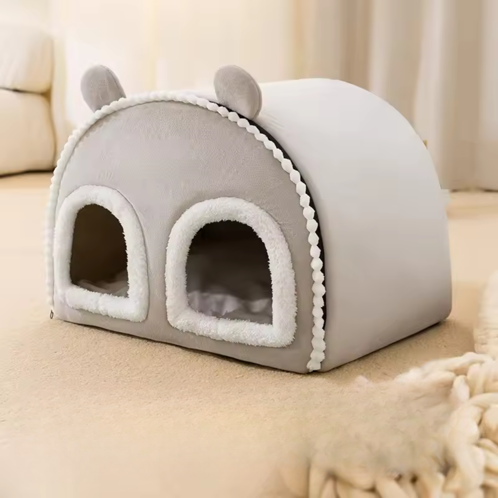 Cozy Burrow Cat Nest – Warm, Covered Pet Bed