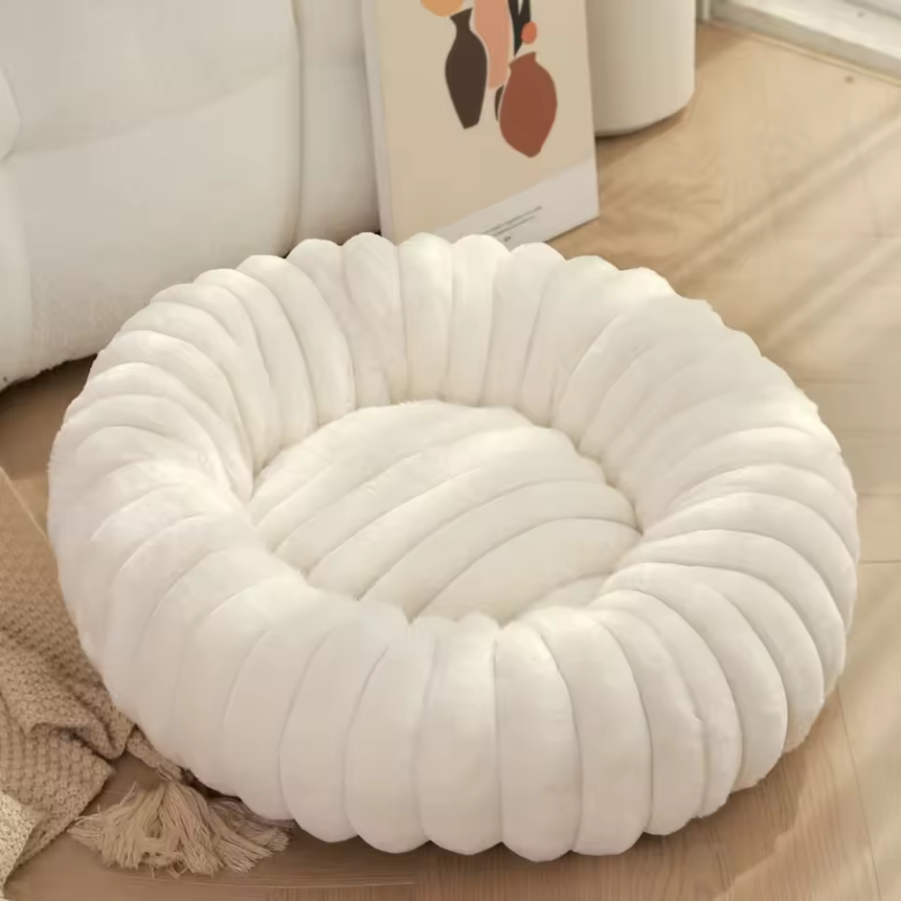 Round Plush Pet Bed – Soft, Warm Sleeping Nest for Cats & Medium Dogs (40–70cm)