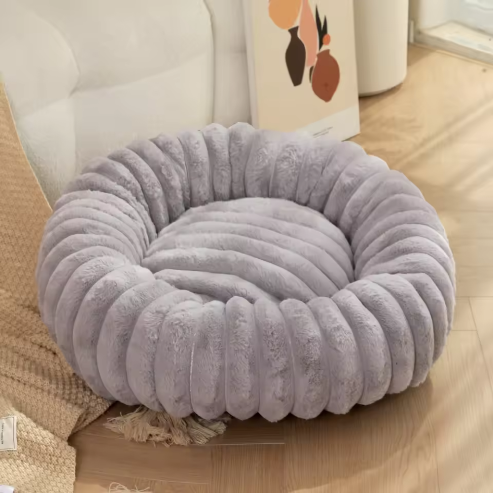 Round Plush Pet Bed – Soft, Warm Sleeping Nest for Cats & Medium Dogs (40–70cm)