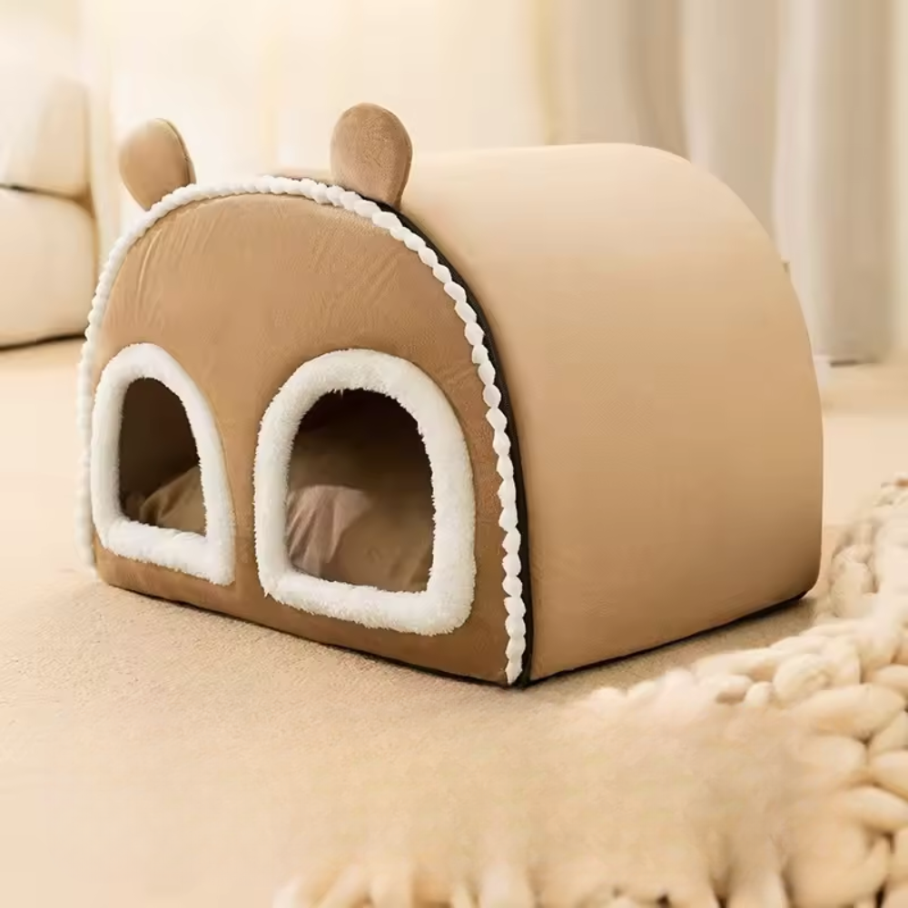 Cozy Burrow Cat Nest – Warm, Covered Pet Bed